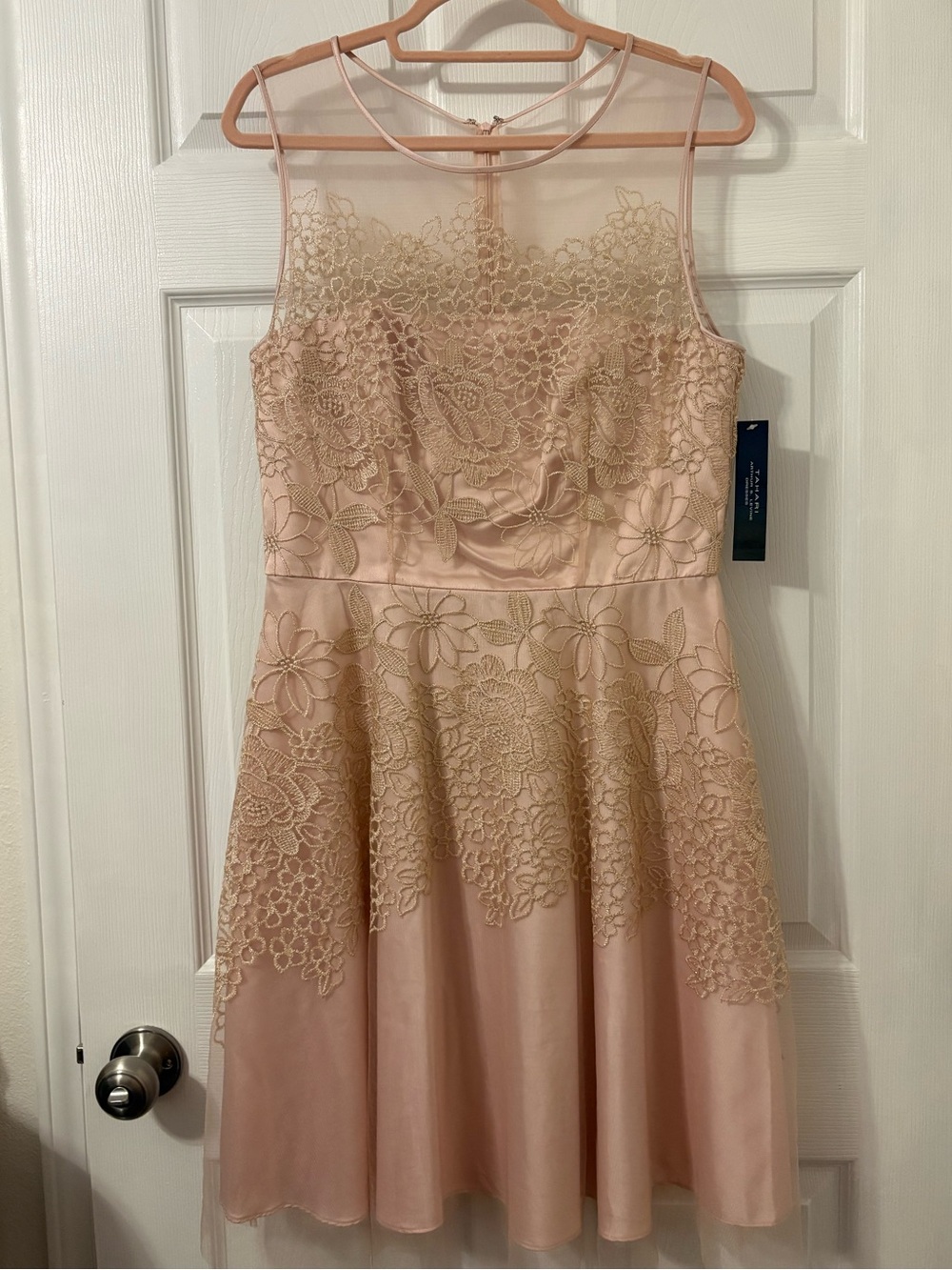 NWT Tahari Arthur S. Levine Blush Pink Lace Fit-and-Flare Dress, 8